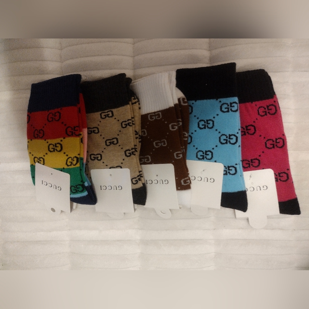 New Designer Inspired GG Monogram Socks, 5 Pairs For One Price